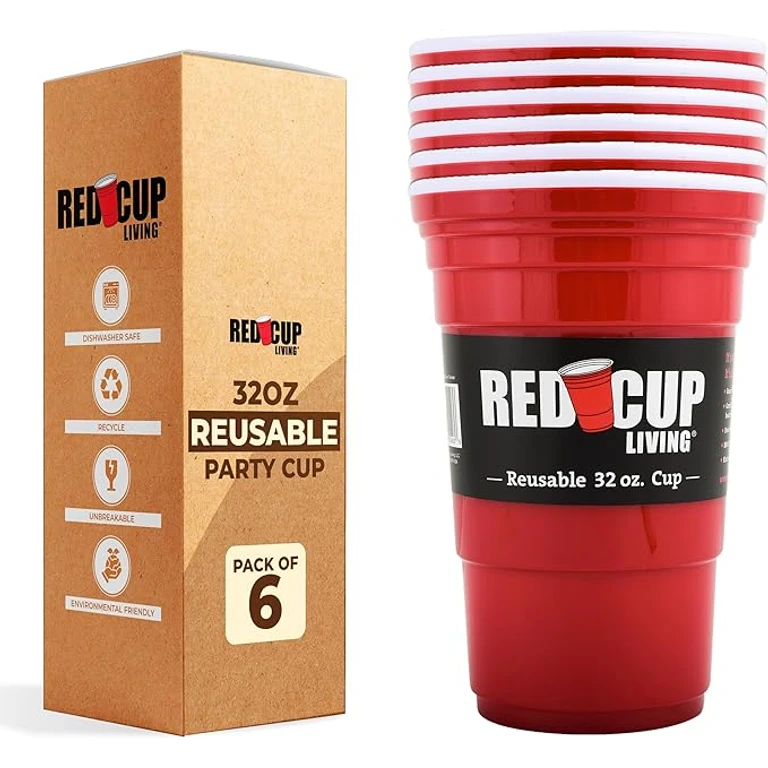 32Oz Tumbler Cups Set of 6, Insulated Reusable Plastic Drinking Glasses, Summer Cup, Beer Stein, Travel Coffee Tumbler for Hot & Cold Drinks, Water Container, Kitchen Cup, Gifts for Men & Women