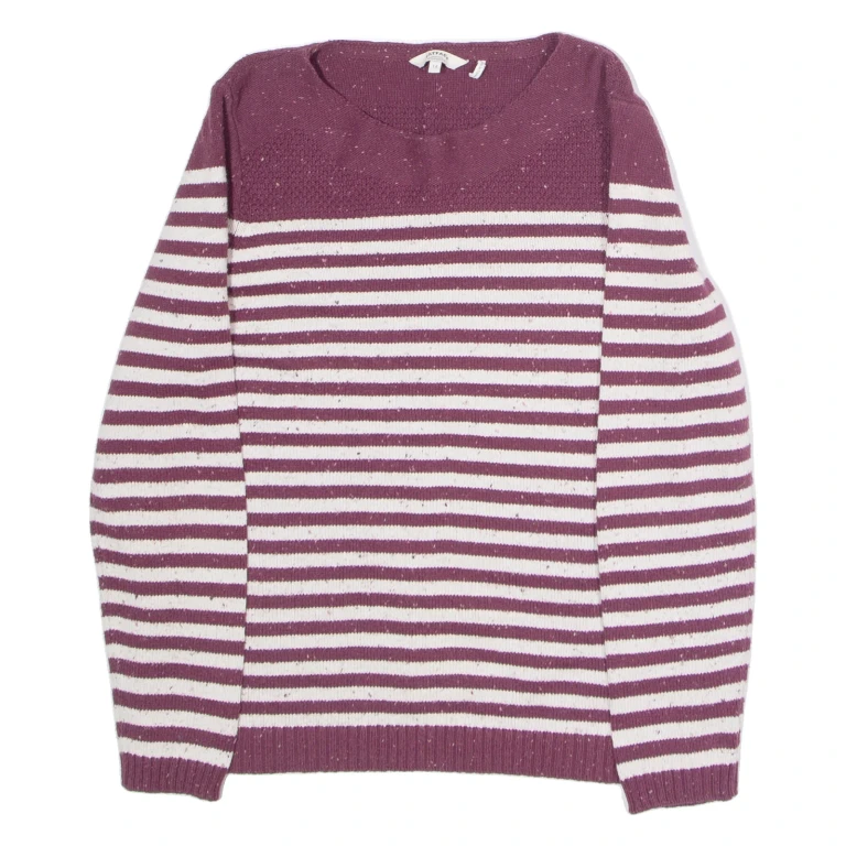 FAT FACE Womens Patterned Jumper Maroon Striped Tight Knit UK 14