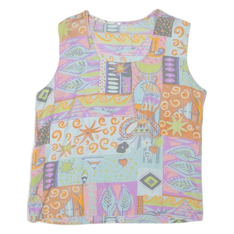 Womens Printed Top Blue Sleeveless Crazy Pattern L