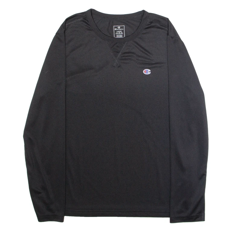 CHAMPION Mens Jersey Black Long Sleeve Crew Neck L