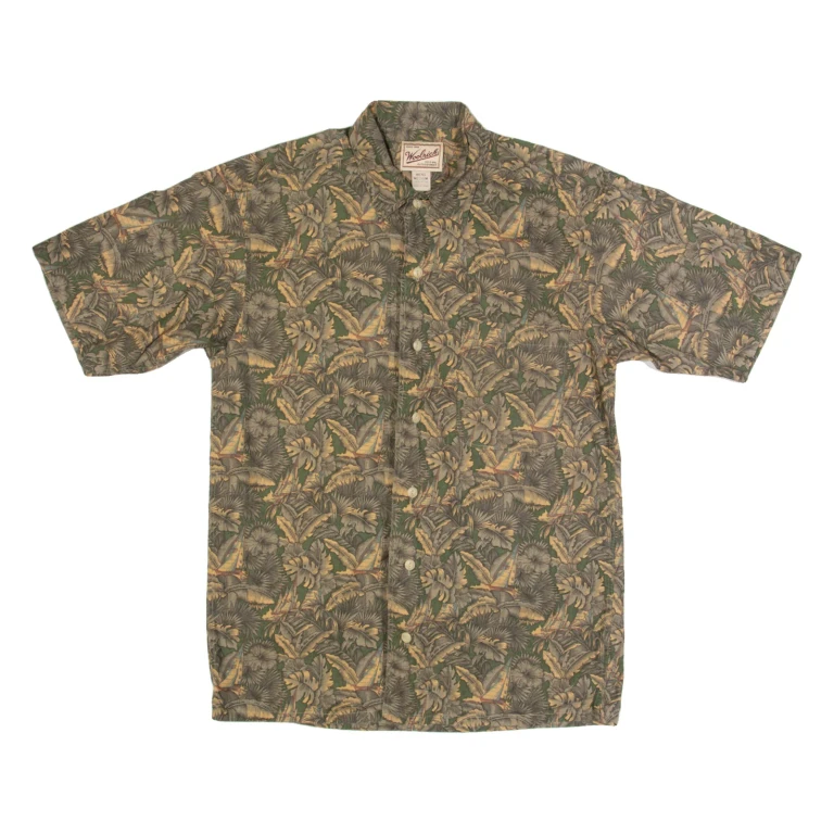 WOOLRICH Mens Hawaiian Shirt Green Floral M