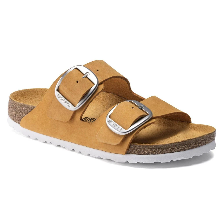 Arizona Big Buckle Nubuck Leather Apricot Sandals