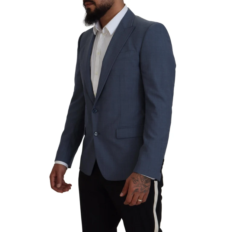 Blue Wool Stretch Slim Fit Jacket Blazer Clothing - Men