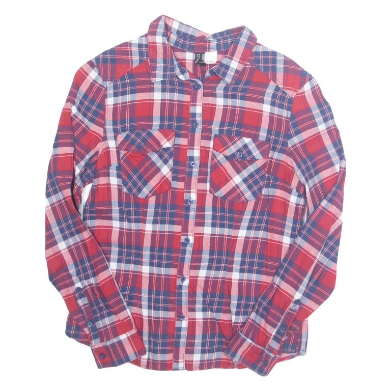 DIVIDED Womens Printed Shirt Red Collared Long Sleeve Check S