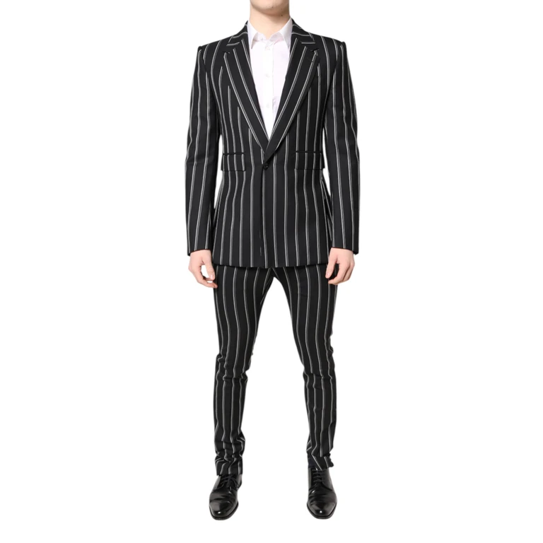 Dolce & Gabbana Black Striped Sicilia Formal 2 Piece Suit Virgin Wool Cotton - Men