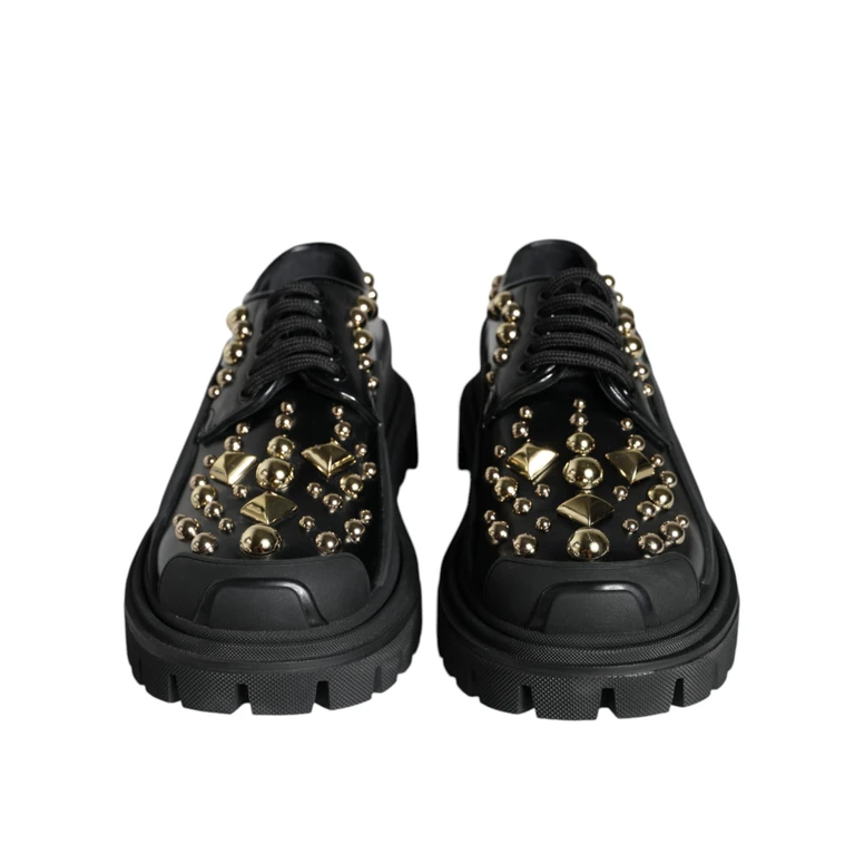 Dolce & Gabbana Black Leather Trekking Derby Embellished Shoes - Unisex