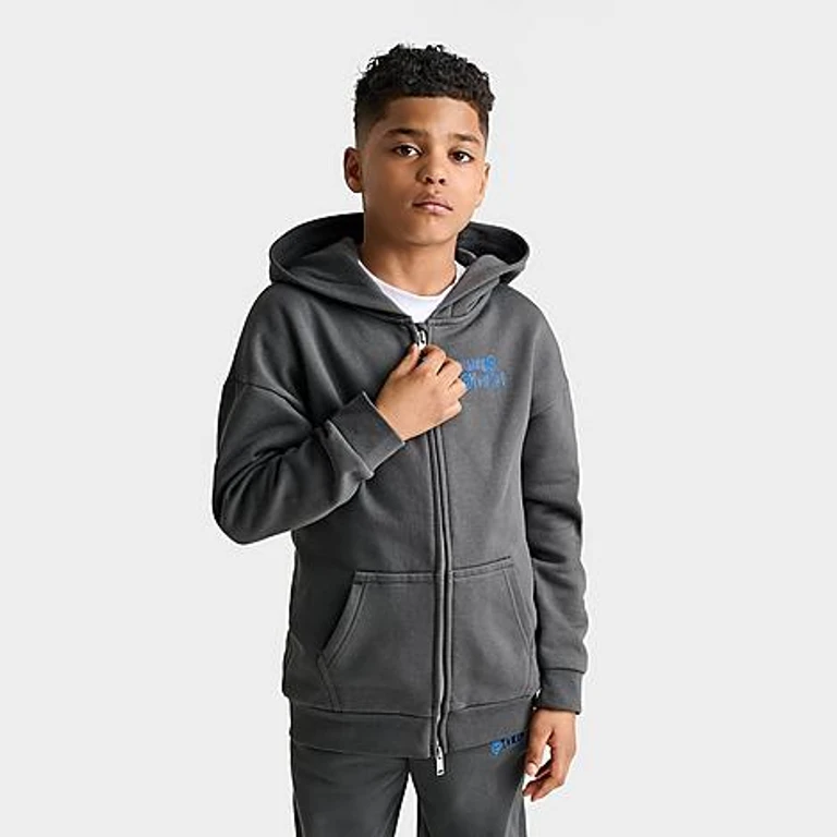 Unlike Humans Big Kids Never Look Back Full-Zip Hoodie in Iron Gate Size: Small