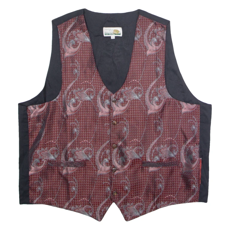 LE FROG Mens Blazer Waistcoat Red Crazy Pattern XL