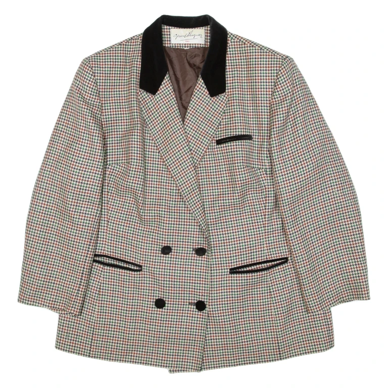 Womens Blazer Jacket Green Houndstooth M