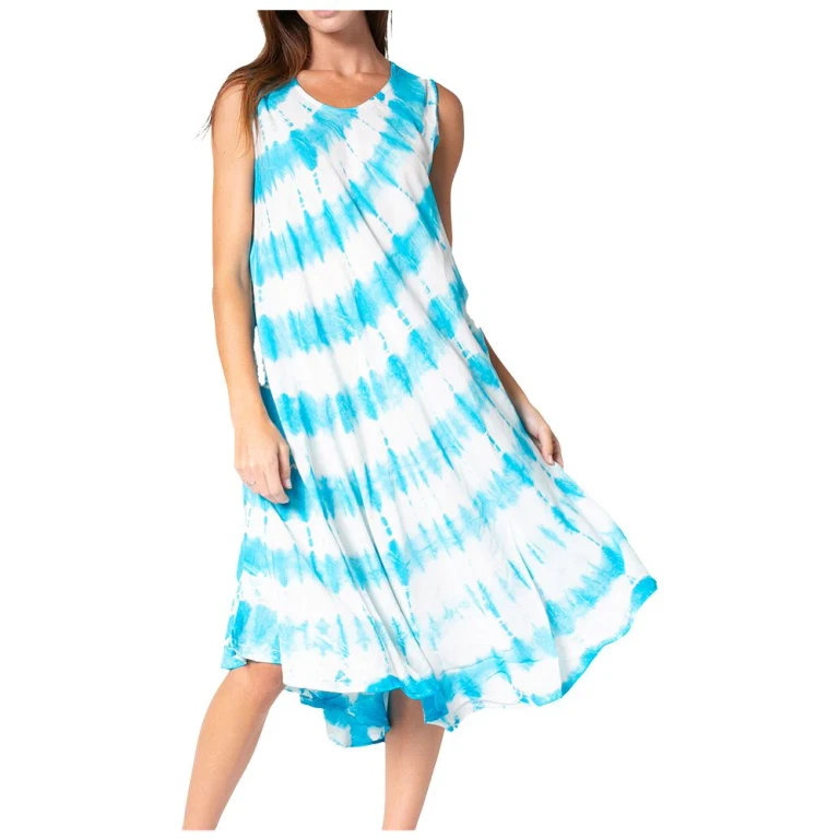 Sakkas Neja Women's Casual Maxi Summer Sleeveless Loose Fit Tie Dye Tank Dress