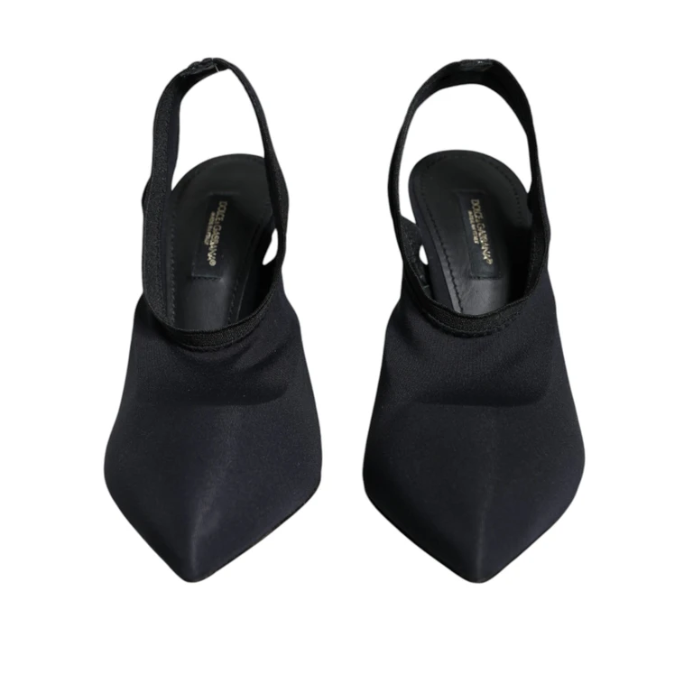 Black Jersey Stretch Heels Slingback Shoes Nylon Elastane - Women