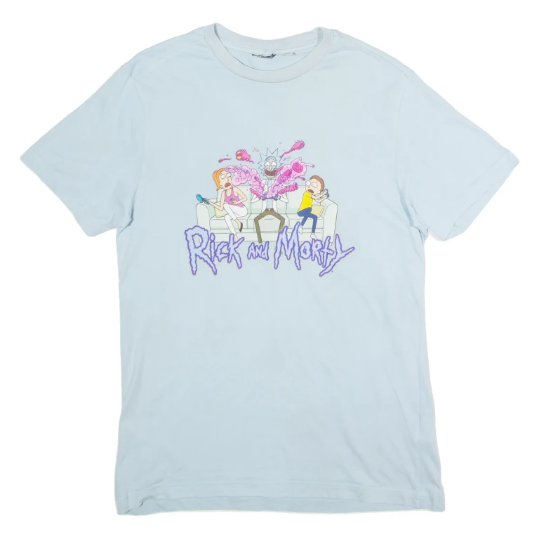 Rick And Morty Mens T-Shirt Blue Crew Neck S