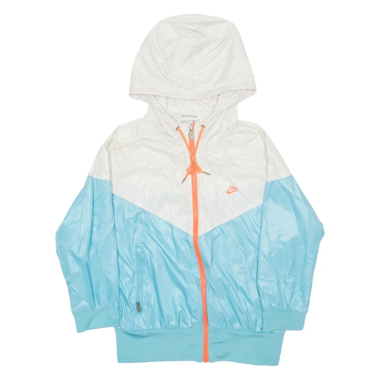 NIKE Womens Track Jacket Blue Nylon Hooded Colourblock M
