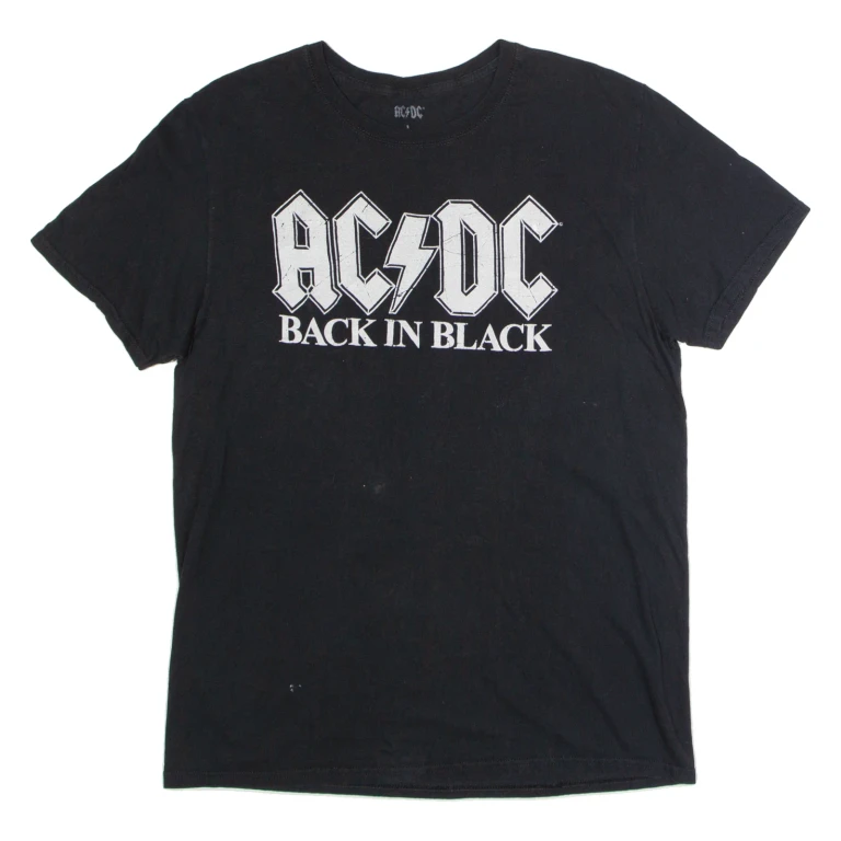 AC/DC Back In Black Mens Band T-Shirt Black Crew Neck L