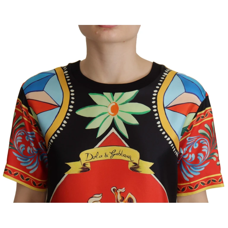 Dolce & Gabbana Multicolor Soldier Carretto Silk Top T-Shirt - Women