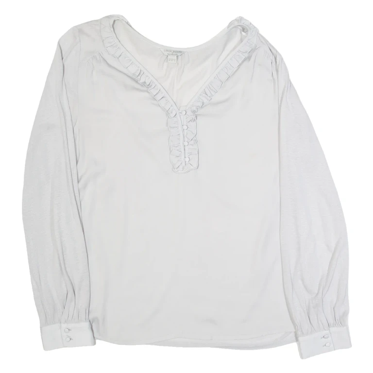 MONSOON Womens Top Grey Long Sleeve Linen UK 14