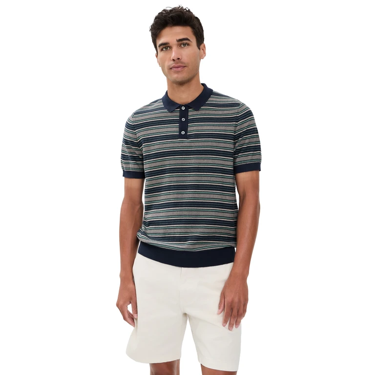 Billy Reid Vintage Stripe Sweater Polo Carbon Blue/Green XXL