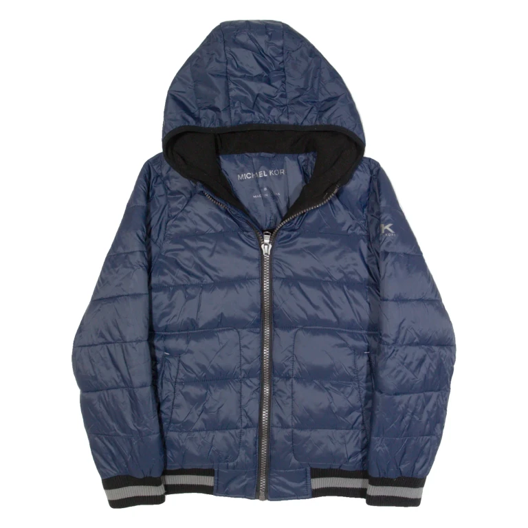 MICHAEL KORS Womens Puffer Coat Blue Hooded UK 8