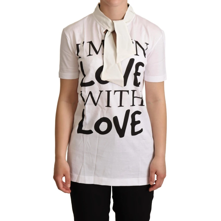 Dolce & Gabbana White Cotton Silk Im Love Top T-Shirt - Women