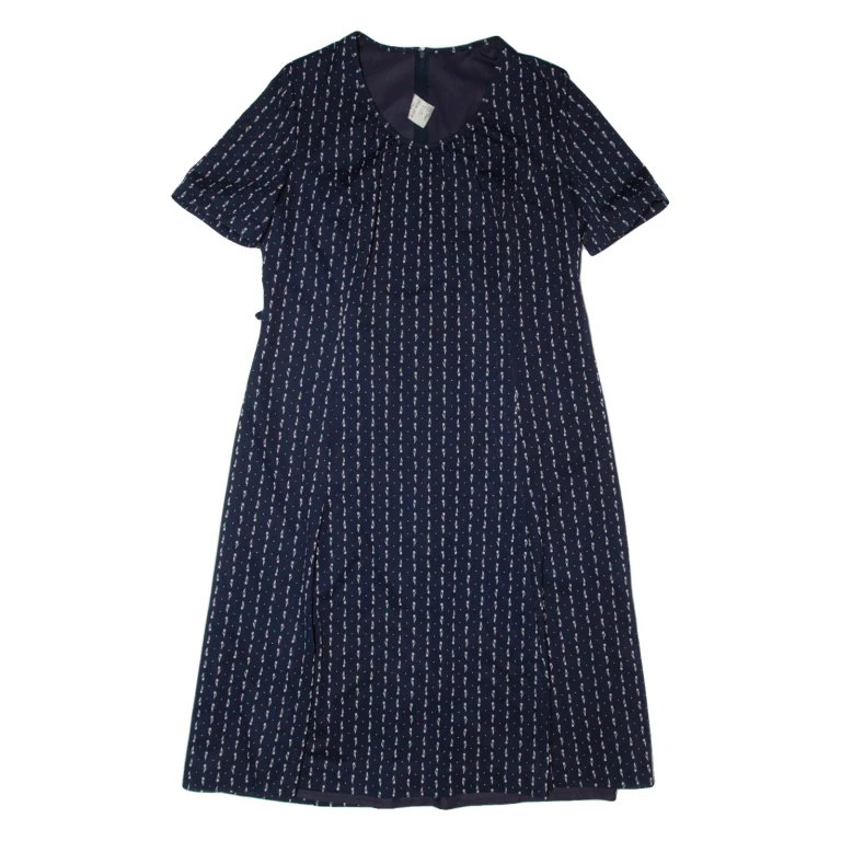 Womens A-Line Dress Blue 90s Striped Short Sleeve Midi L