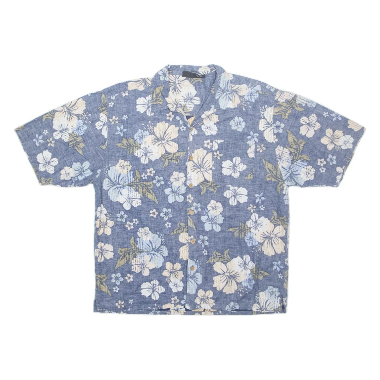 OO SPOONS Mens Hawaiian Shirt Blue Floral XL