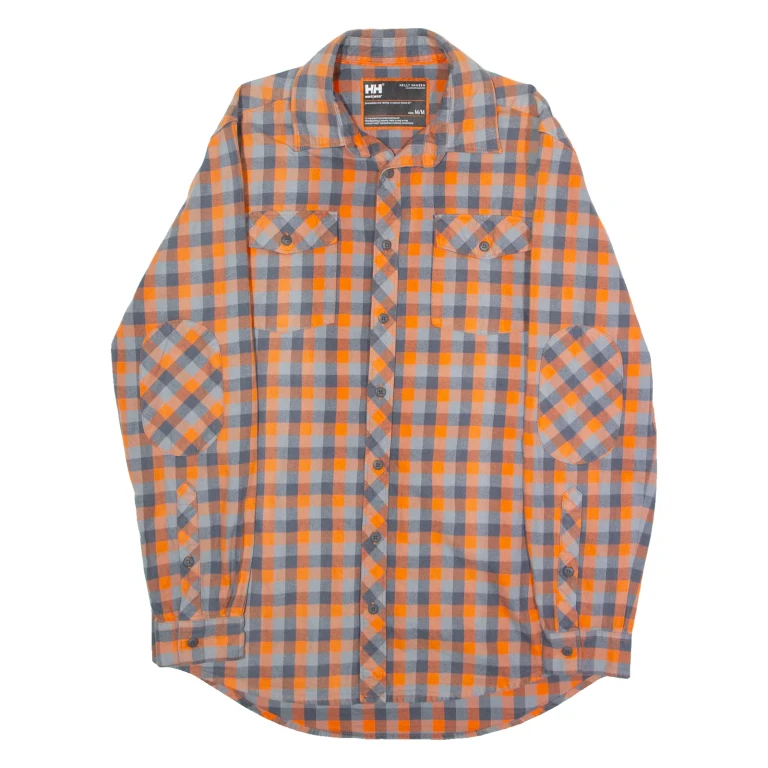 HELLY HANSEN Mens Shirt Orange Check Long Sleeve M