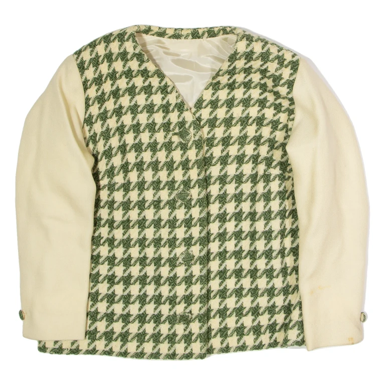 Womens Blazer Jacket Green Knit Wool 90s Houndstooth XL