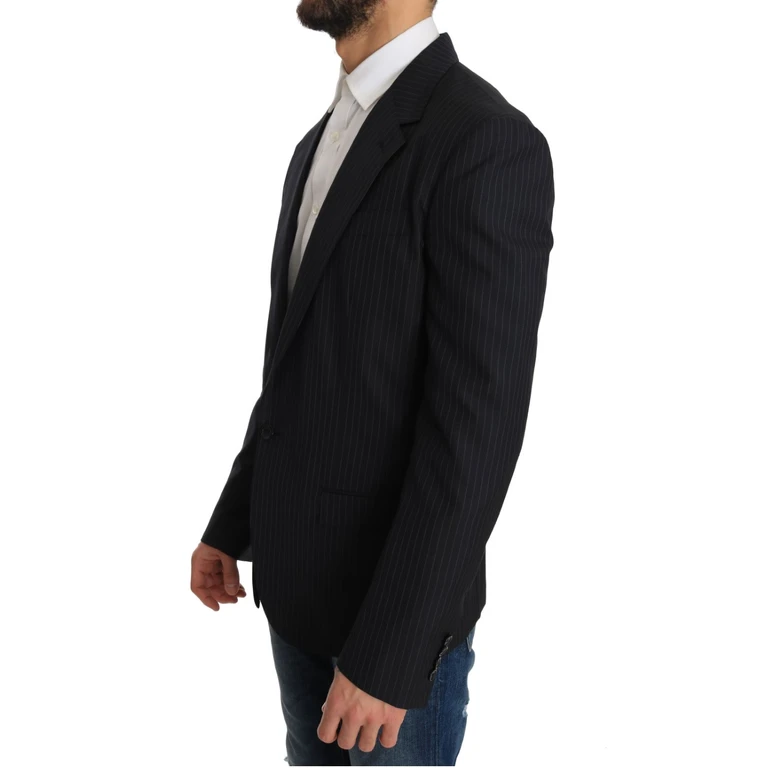 Gray Striped Wool Jacket Coat Slim Blazer Virgin Clothing - Men