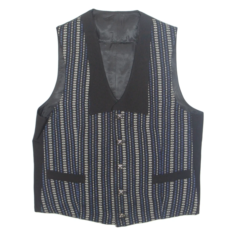 Womens Printed Waistcoat Black V-Neck Sleeveless Striped XL