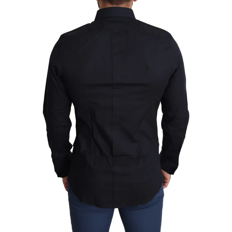 Dolce & Gabbana Blue Cotton Formal Gold Dress Shirt Black Elastane - Men
