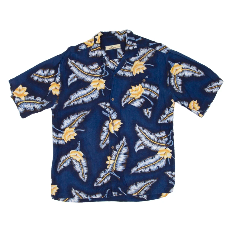 S&D BAHAMAS Mens Hawaiian Shirt Blue Floral S