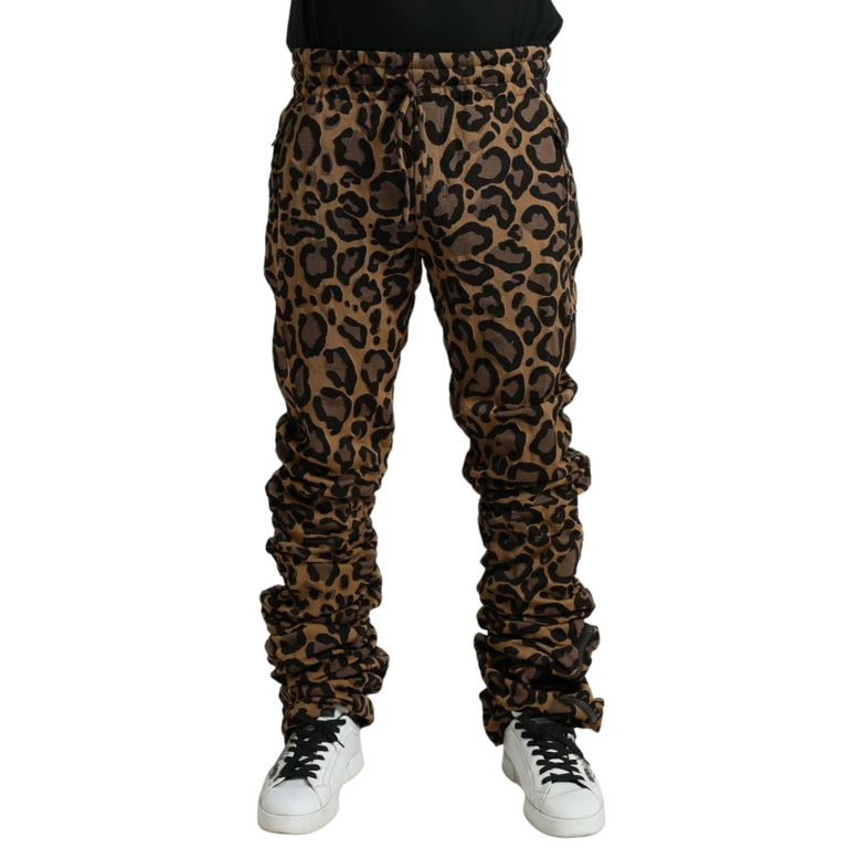 Dolce & Gabbana Brown Leopard Jacquard Jogger Pants Polyester Cotton Nylon - Men