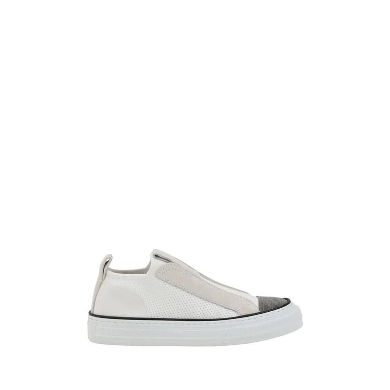 White Nylon Low Top Sneakers - Women