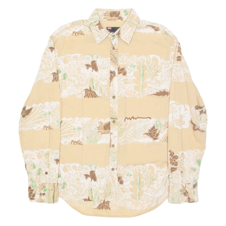 DIESEL Mens Shirt Brown Floral Long Sleeve M