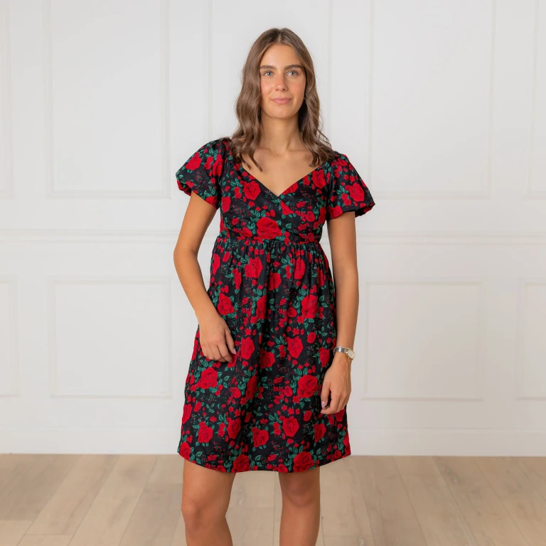 Puff Sleeve Crossover Dress