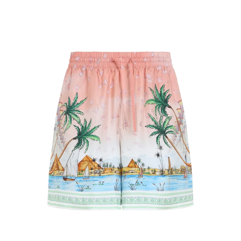 Casablanca Graphic-print Silk Shorts