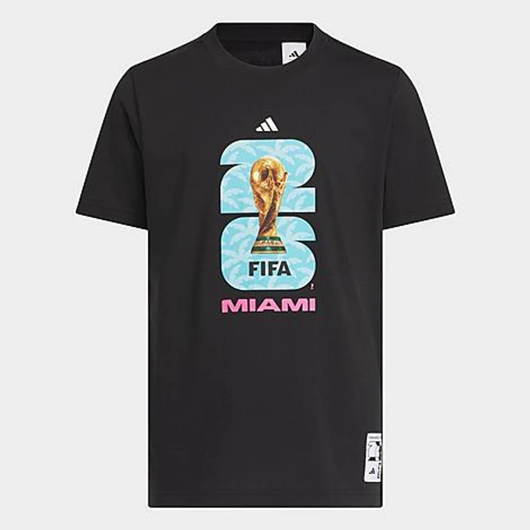 adidas Big Kids FIFA World Cup 26 Host City Miami Graphic Soccer T-Shirt in Black Size: XS