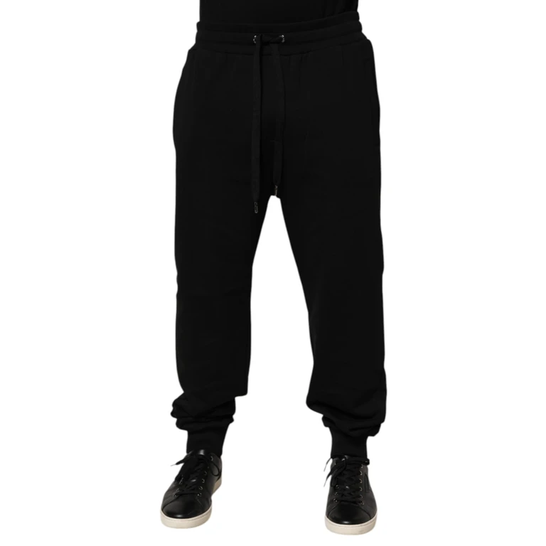 Dolce & Gabbana Black Cotton Drawstring Logo Sweatpants Pants - Men