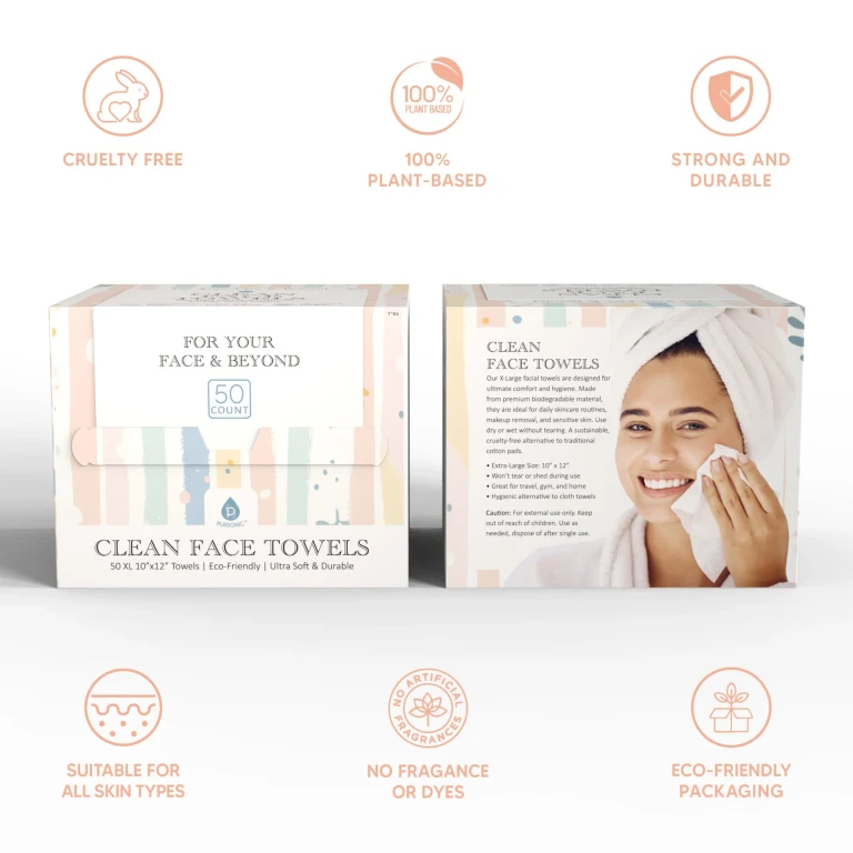 Clean Facial Towels - Six Pack Bundle Eco-Friendly, Extra-Large, 100% Plant-Based Towels