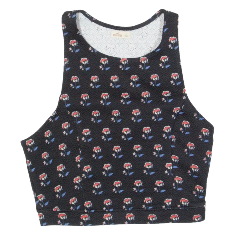 HOLLISTER Womens Cropped Top Black Sleeveless Floral XS
