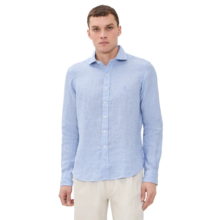 Polo Ralph Lauren Houndstooth Tissue Linen Sport Shirt Cabana Blue/White L