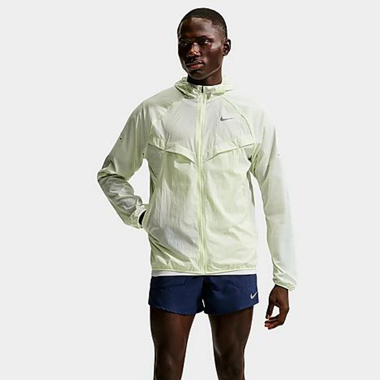 Nike Men's Stride Repel UV Running Jacket in Barely Volt/Barely Volt/Reflective Silver Size: Small