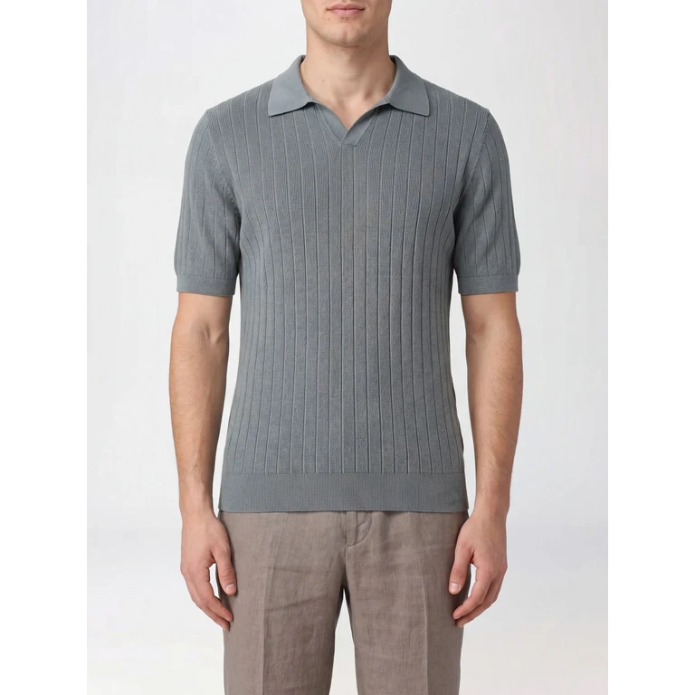 Slim Fit V-Neck Knit Polo in Organic Cotton with Short Sleeves (MU0D58570710)