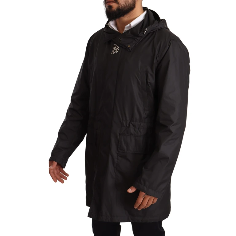 Dolce & Gabbana Black Hooded Mens Trench Coat Jacket Polyester Clothing - Men