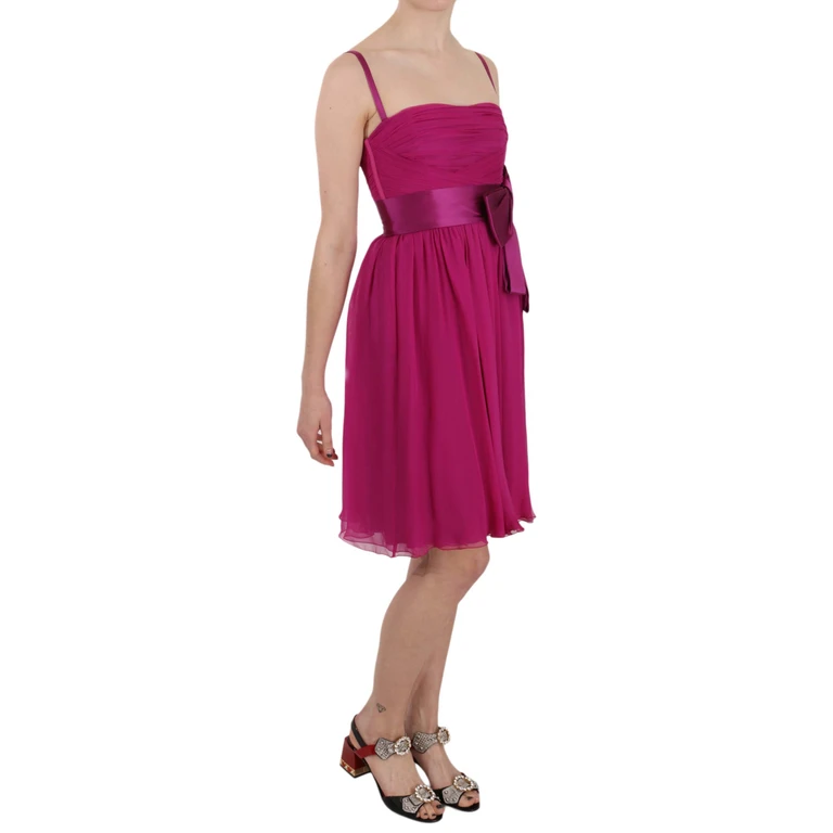 Dolce & Gabbana Fuchsia Pink Bow Silk Sleeveless Dress - Women