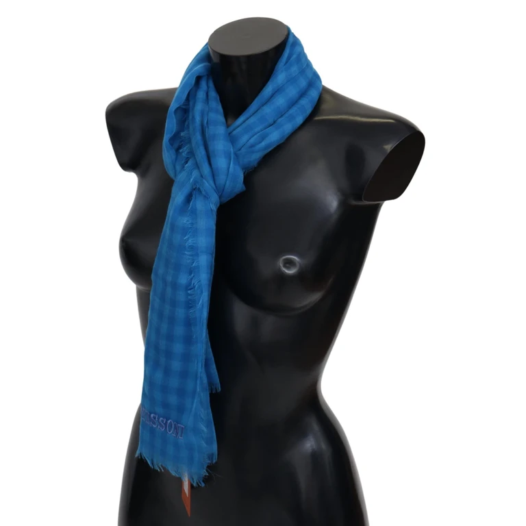 Blue Checkered Cashmere Unisex Wrap Fringes Scarf - Men