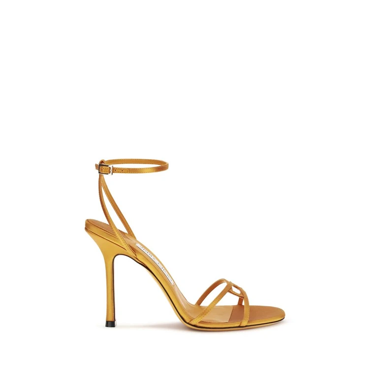 Jimmy Choo Orange Silk Stiletto Heel Sandals - Women