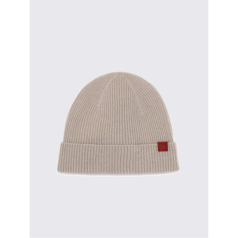 Ribbed Merino Wool Beanie with Cuff and Applied Logo (UCPL003K0239L07BEIGE)