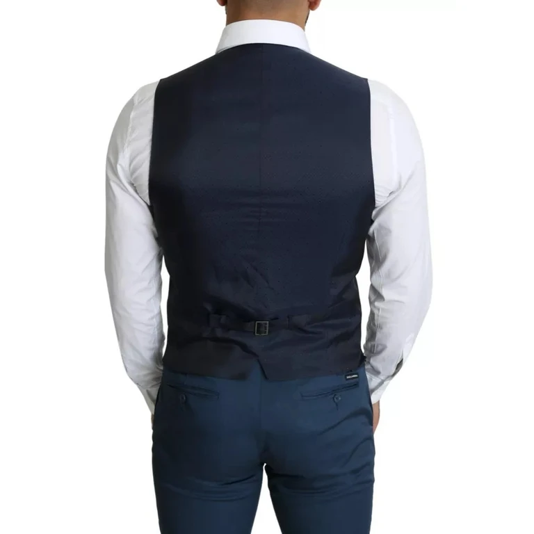 Dolce & Gabbana Navy Blue Men Formal Dress Waistcoat Vest Cotton - Men