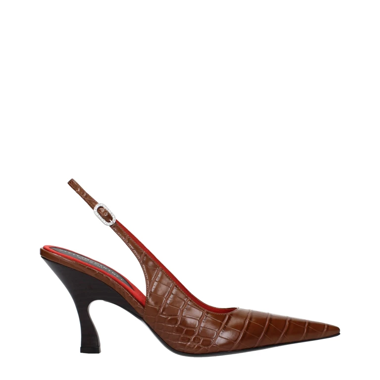 Brown Leather High Heel Pumps - Women